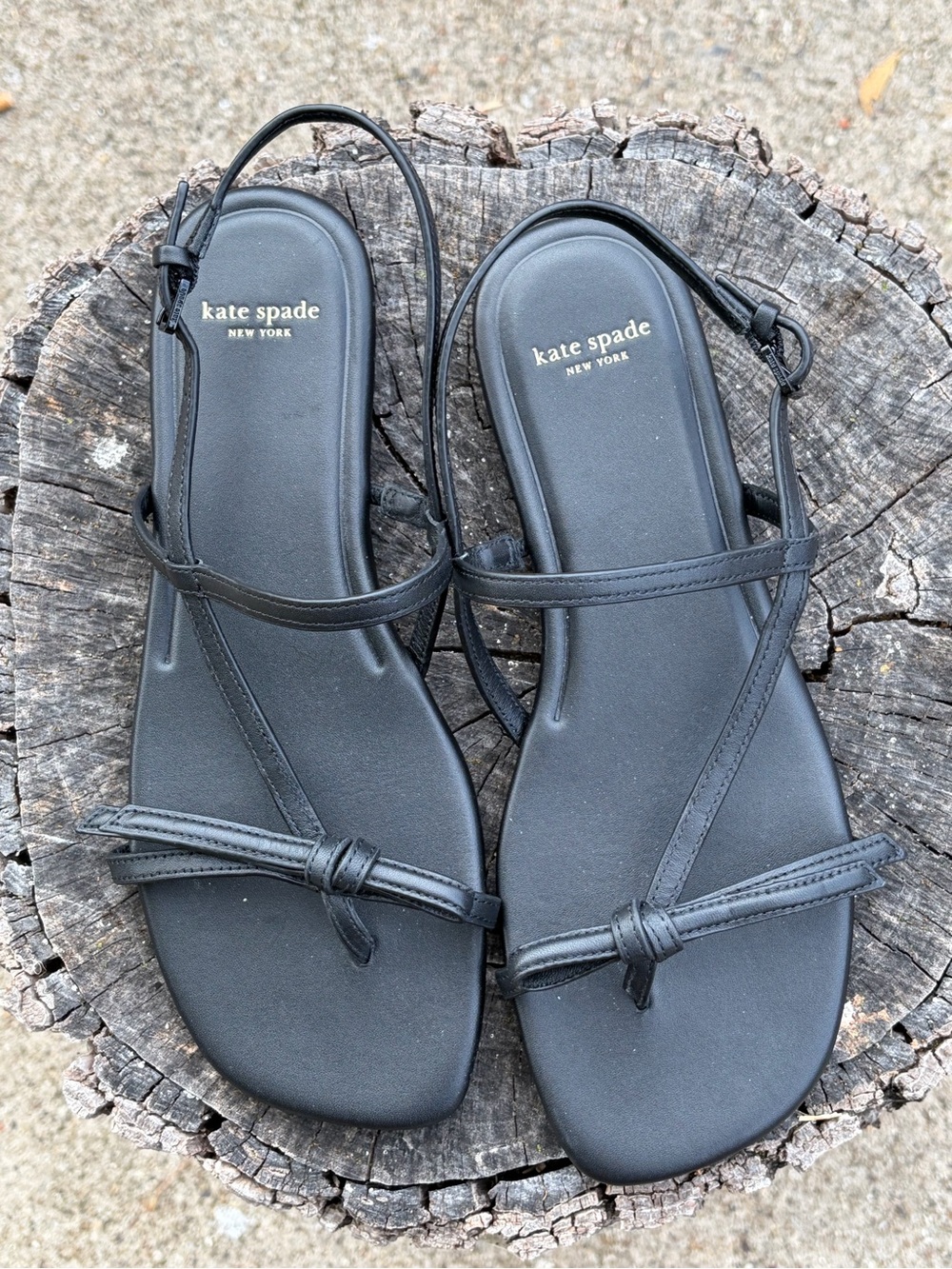 kate spade Black Leather Minimalist Strappy Sandals